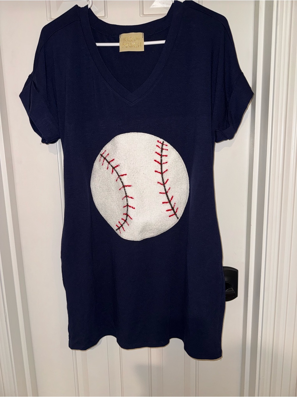 Judith March Navy Mini Dress with White Baseball Motif